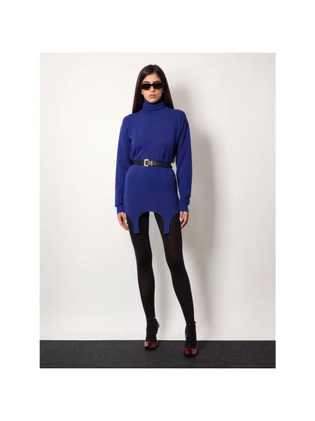Lniany sweter z golfem Saint Laurent niebieski