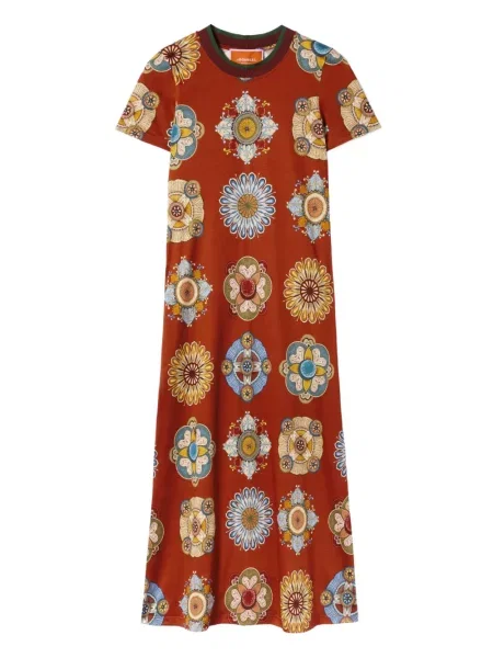 Sukienka La Doublej w kwiatki z nadrukiem garniturowa czerwona