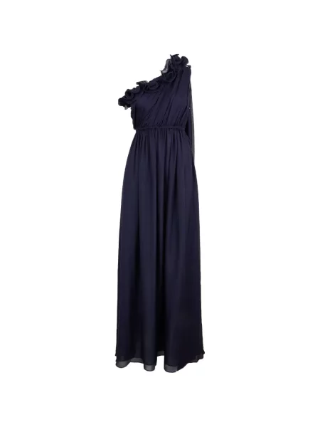 Rochie maxi Leo Lin cu un umăr gol de costum albastru