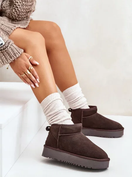 Škornji za sneg Boto iz semiša s platformo rjava