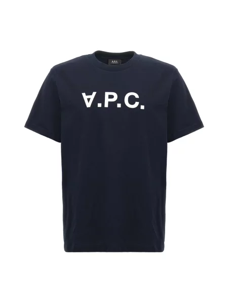 Koszulka A.p.c. z dżerseju z dekoltem w kształcie litery U niebieska