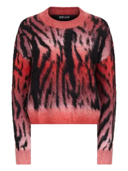Pulover Just Cavalli cu imagine cu dungi de tigru roșu