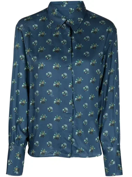 Cămașă Maison Kitsune cu model floral cu imagine lungă albastru