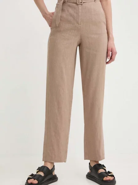 Marella pantaloni din in drept high waist bej