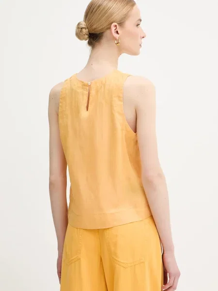 Льняна блузка United Colors of Benetton однотонна жовтий