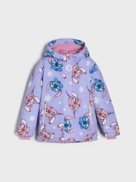 Sinsay Bunda puffer s kapucí Stitch fialová