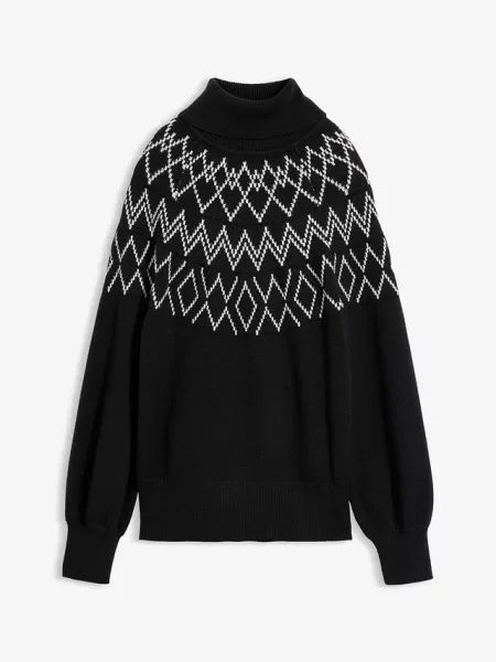 Sweter w norweski wzór z miękkiej mieszanki czarny