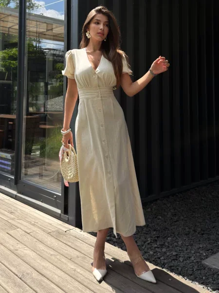 Платье миди Jadone Fashion бежевое