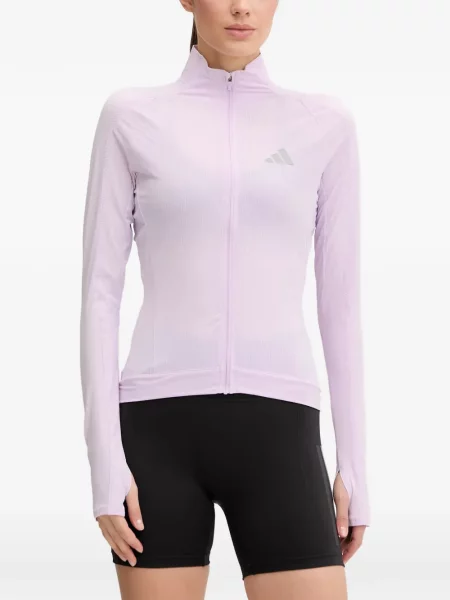 Ριγέ τρέξιμο μπουφάν Adidas με αυτόγραφο καφέ