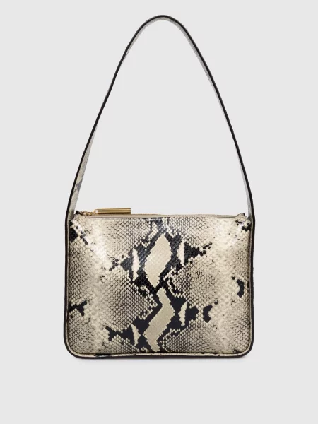 Шкіряна сумка Lori з тисненням під шкіру рептилії Khaite бежева