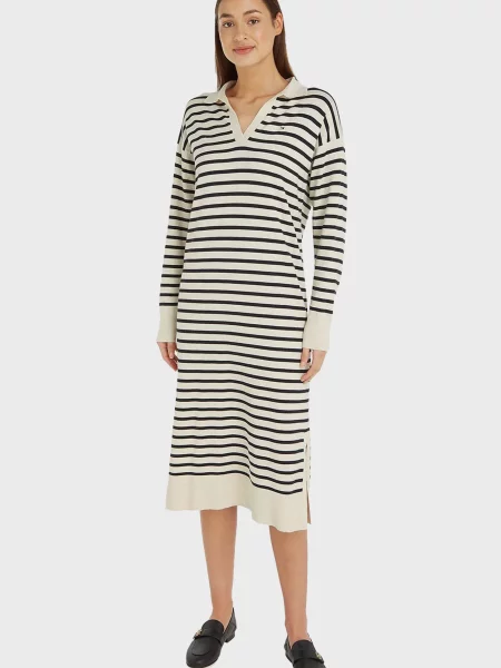 Смугаста костюмна сукня Tommy Hilfiger з джерсі бежева