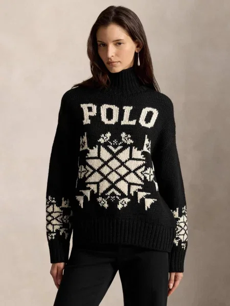 Pulover Polo Ralph Lauren de lână cu guler înalt negru