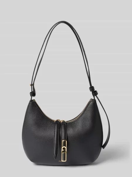 Torba na ramię z prawdziwej skóry z detal z logo model Goccia' Furla czarna