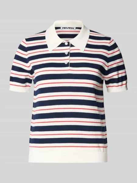 Koszulka polo z dzianiny o kroju regular fit z wzorem w paski Review granatowa