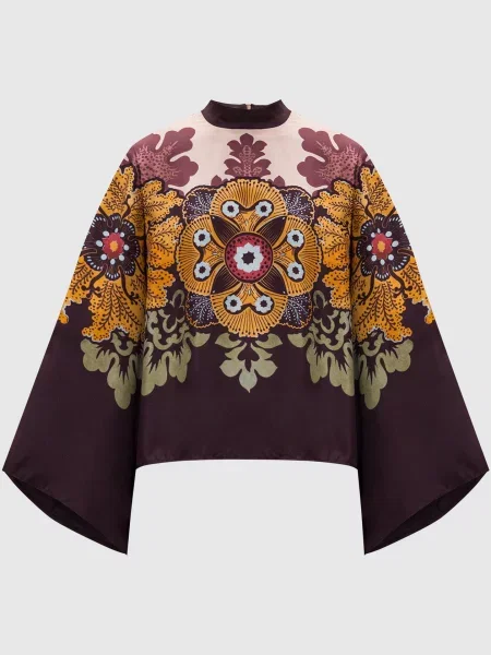 Блуза із шовку в брендовий принт La Doublej бордова