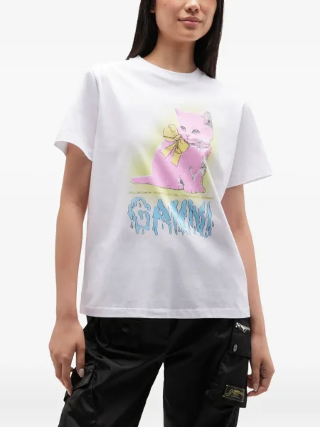 Tricou Ganni cu funde alb