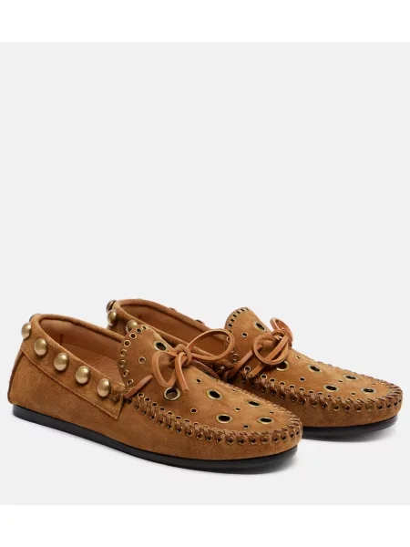 Pantofi loafer Isabel Marant din piele de căprioară cu tepi bej