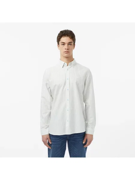 Lacoste Lniana Koszula W Paski Regular Fit biała