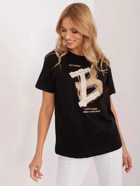 Koszulka Fashionhunters z napisami czarna