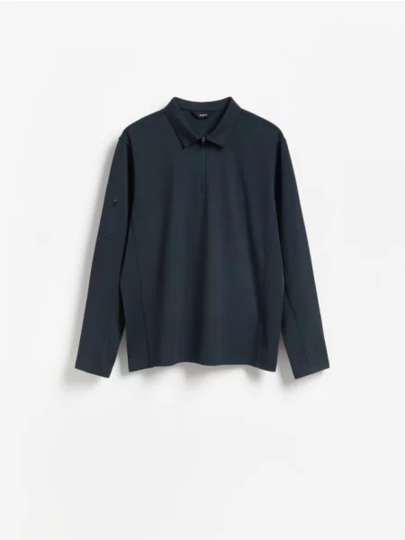 Reserved Polo košeľa s dlhým rukávom tmavomodrá