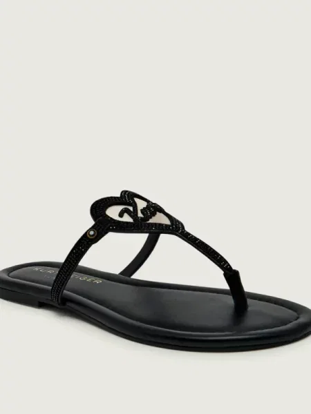 Șlapi Kurt Geiger din piele cu motiv cu inimi negru