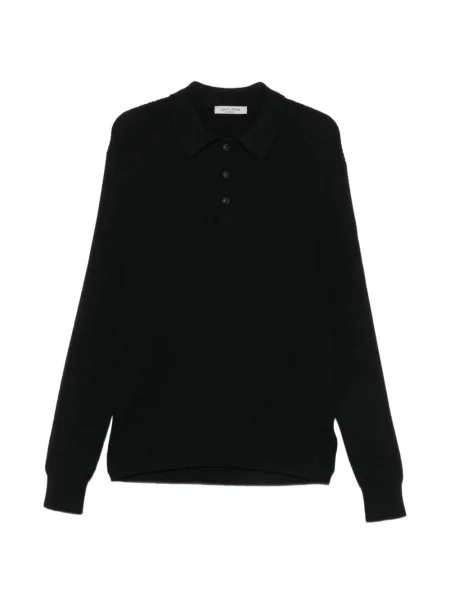 Lung tricou polo Fileria tricotate negru