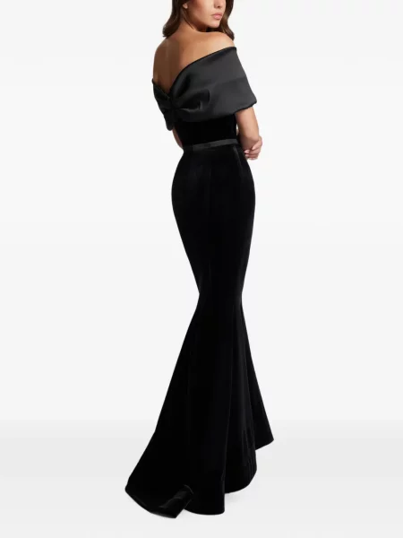 Rochie maxi Cristallini cu funde cu umerii deschiși negru