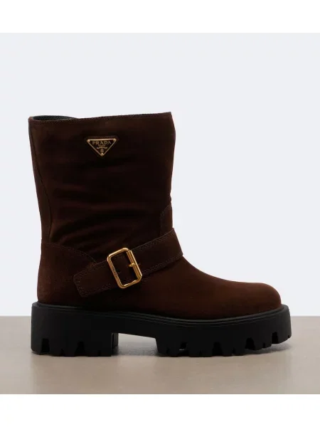 Botine Prada din piele de căprioară cu autograf maro
