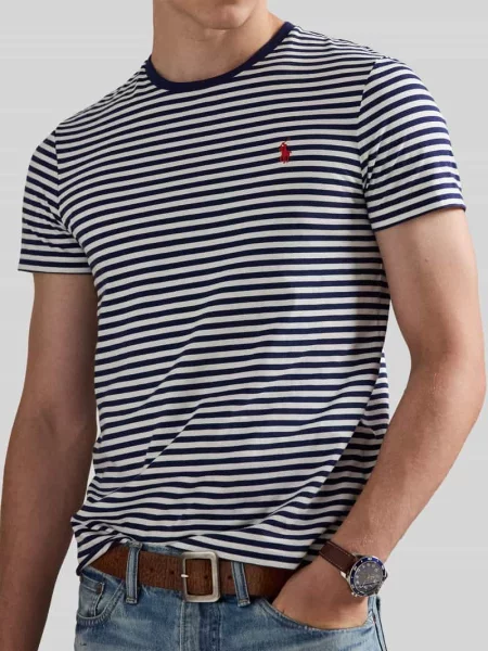 T-shirt Slim Fit z czystej bawełny Polo Ralph Lauren niebieska