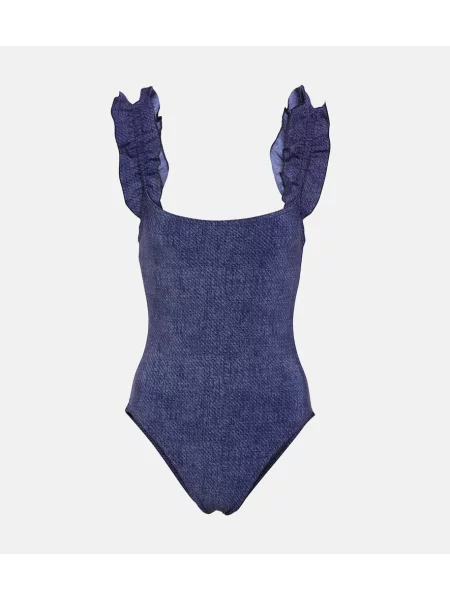 Strój kąpielowy Karla Colletto z falbankami niebieski