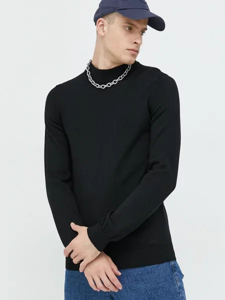 Вълнен пуловер HUGO черно