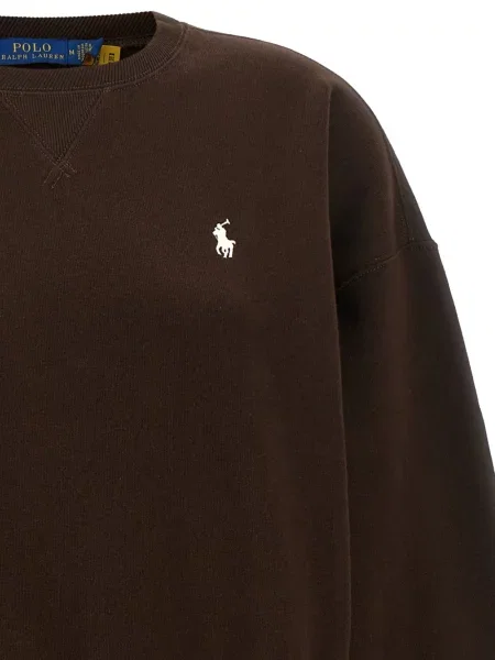 Fleece polo Polo Ralph Lauren με στρογγυλή λαιμόκοψη καφέ