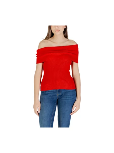 Dzianinowy sweter Only z odkrytymi ramionami czerwony