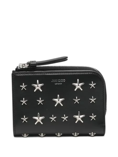 Δερμάτινος πορτοφόλι Jimmy Choo με καρφιά μαύρο