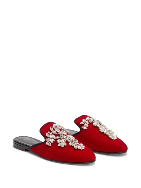 Papuci tip mules Giuseppe Zanotti de catifea de cristal roșu