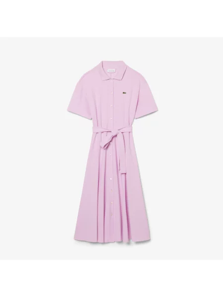 Lacoste Rozkloszowana Sukienka Polo Z Piki różowa