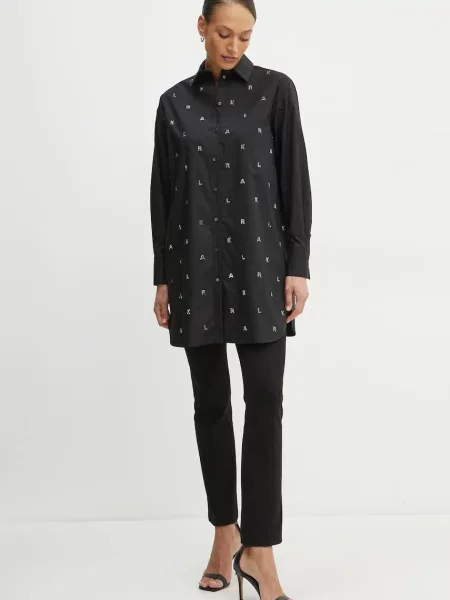 Karl Lagerfeld camasa din femei cu guler clasic relaxed negru