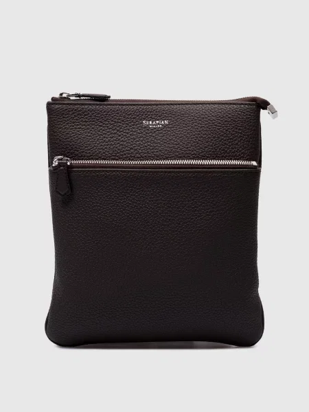 Кожаная сумка Serapian с принтом коричневая