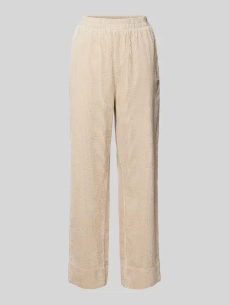 Spodnie materiałowe z prostą nogawką i fakturowanym wzorem model ‘Berinna’ Mbym beżowe