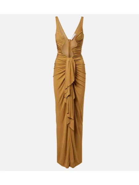Rochie maxi Christopher Esber drapată de costum bej
