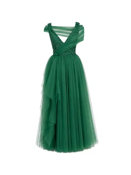 Rochie Gemy Maalouf din tul cu mărgele verde