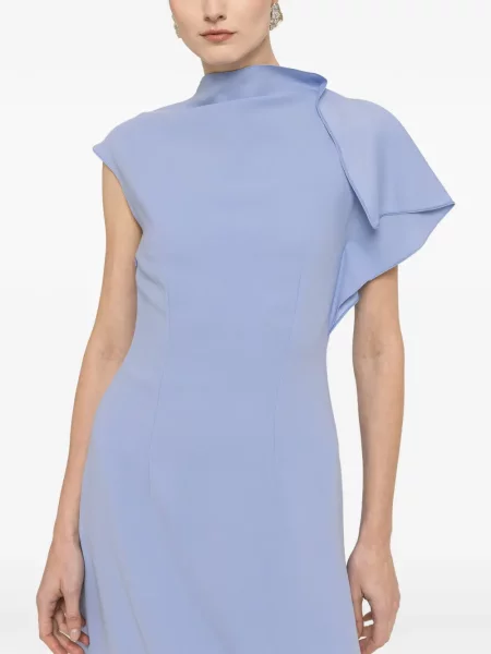 Rochie midi Nissa cu volane în linie A albastru
