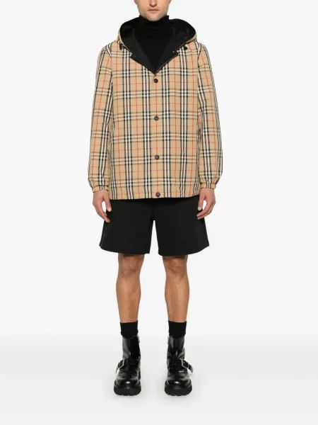 Jakna Burberry karirana s kapuljačom smeđa