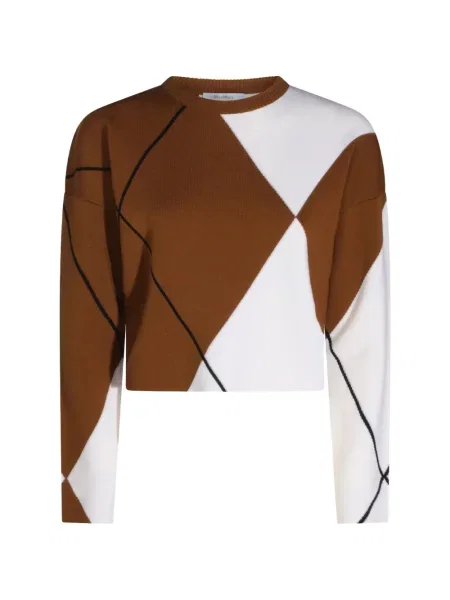 Pulover Max Mara de lână cu model argyle maro