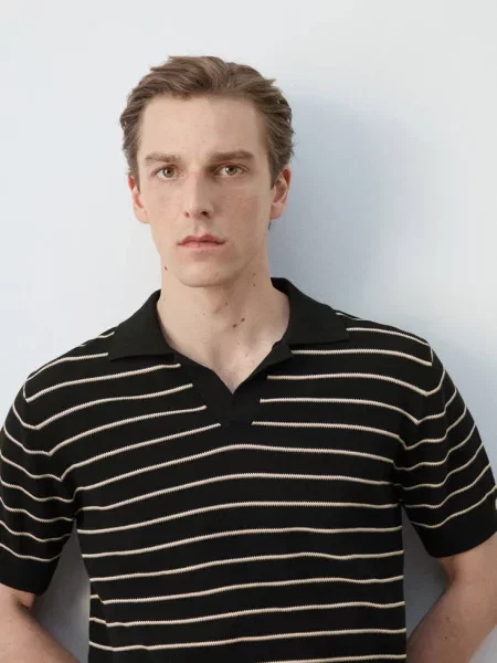 Dzianinowa koszulka polo w paski Mężczyzna XL MANGO MAN czarny
