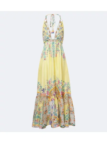 Rochie maxi Camilla de mătase cu model floral