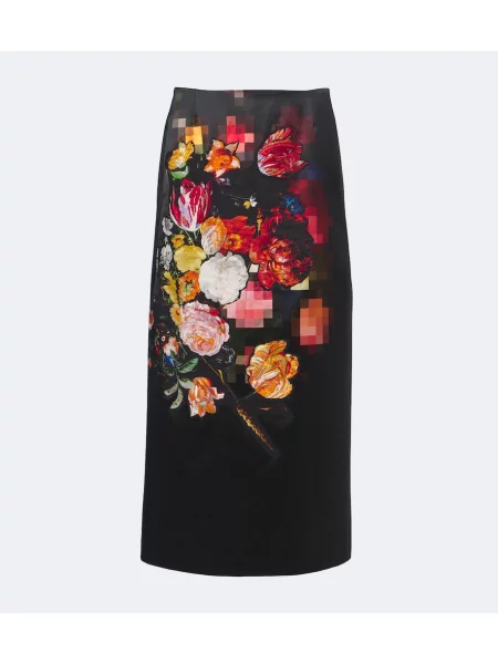 Fustă midi Dries Van Noten cu broderie de mătase
