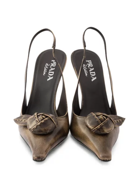 Pantofi cu toc Prada din piele slingback maro