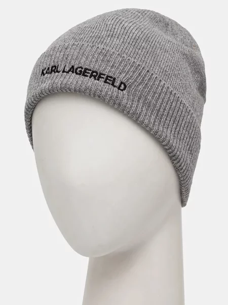 Шапка з домішкою вовни Karl Lagerfeld з тонкого трикотажу сірий