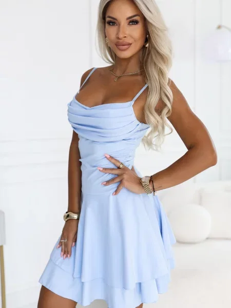 Rochie mini Numoco Basic cu volane albastru